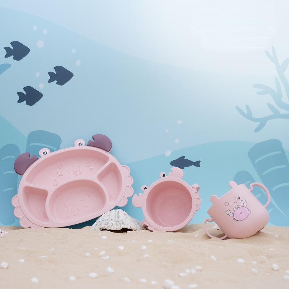 Paling popular Alat Makan Piring Makan Anak Kepiting Karakter Animal Crab Sendok+Garpu C66