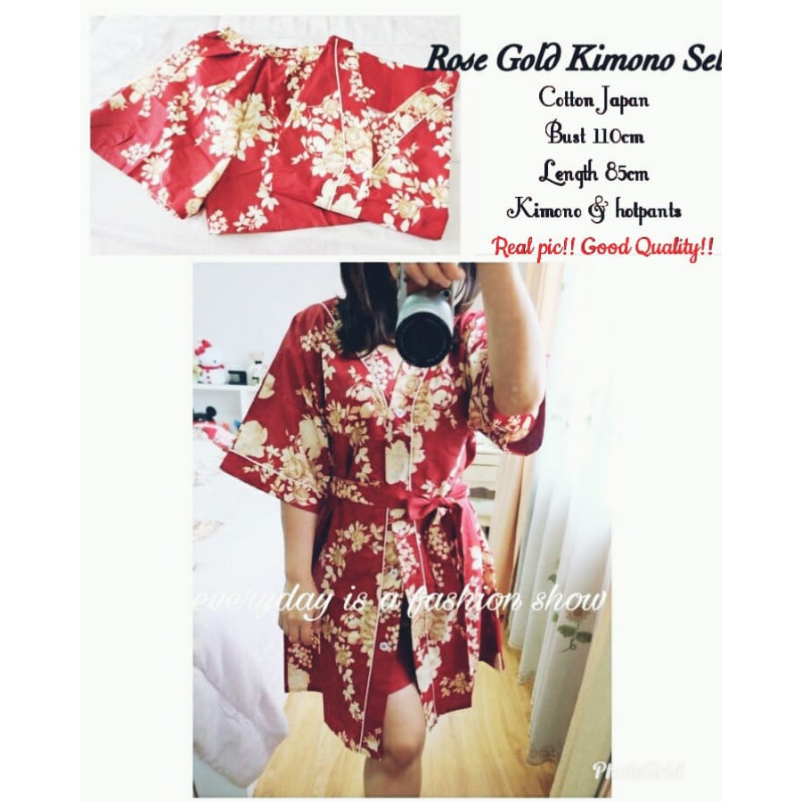 QF SETELAN ROSE GOLD KIMONO SET HOTPANTS