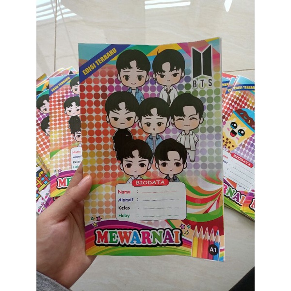 Buku Mewarnai Anak Anak Terbaru BTS BT21, Hello Kitty,Dan Boba