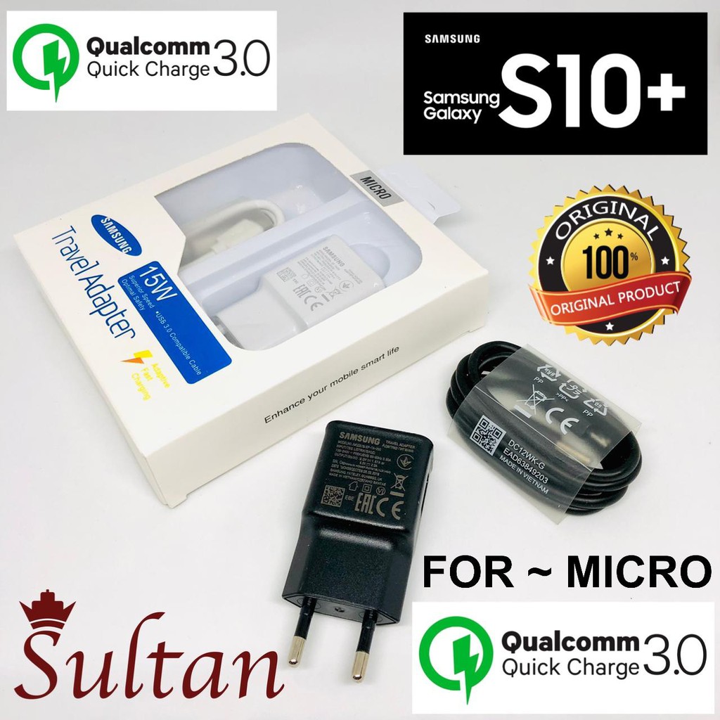 TRAVEL CHARGER samsung s10+ CASAN SAMSUNG S10 PLUS TYPE C &amp; MICRO fastcharge QC 3.0 original