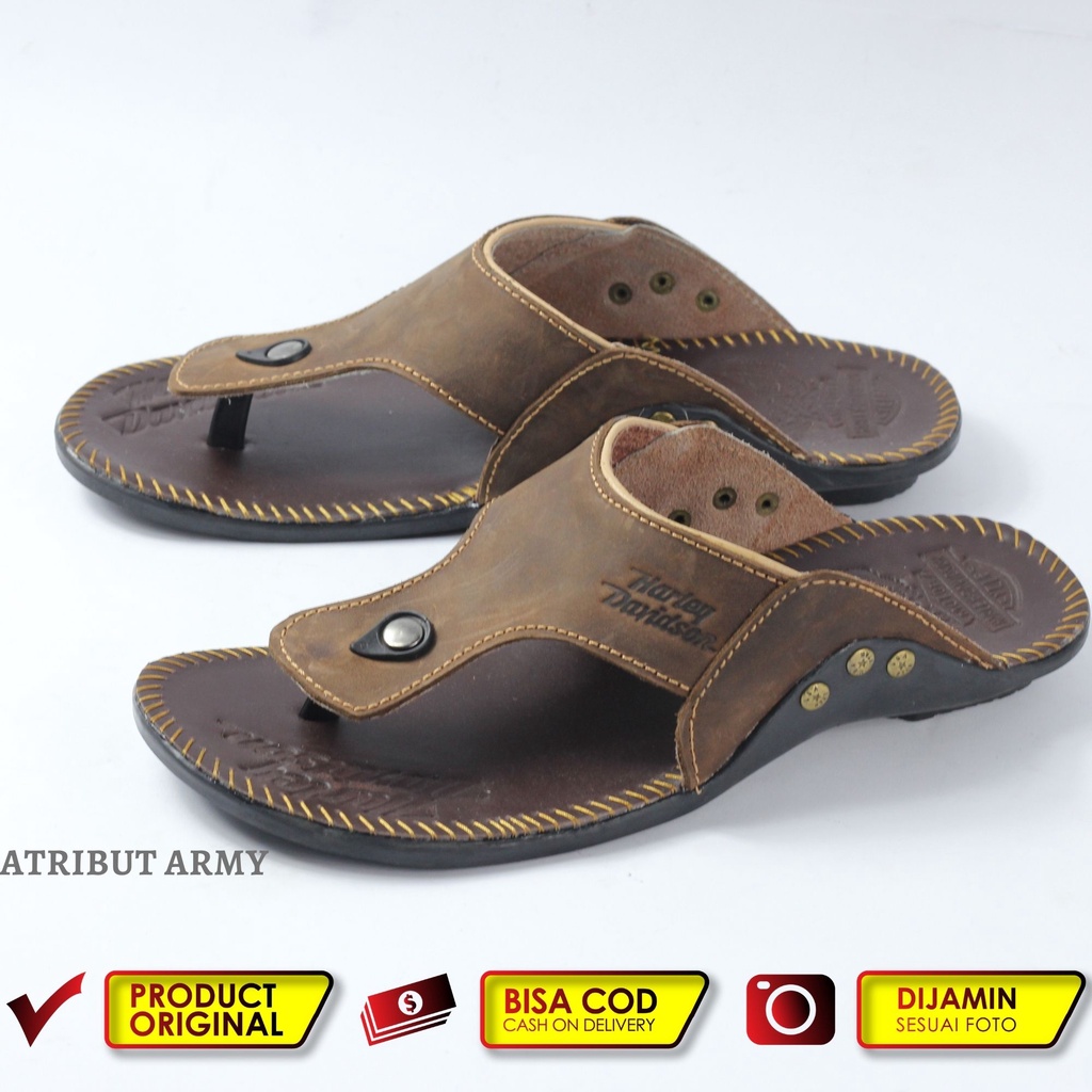 SANDAL JAPIT KULIT ASLI PRIA HARLEY DAVIDSON FULL UP l SENDAL JEPIT KULIT ASLI PRIA SANDAL CASUAL/ SENDAL JEPIT SLIDE HERLEY KULIT GOSOK - SH04