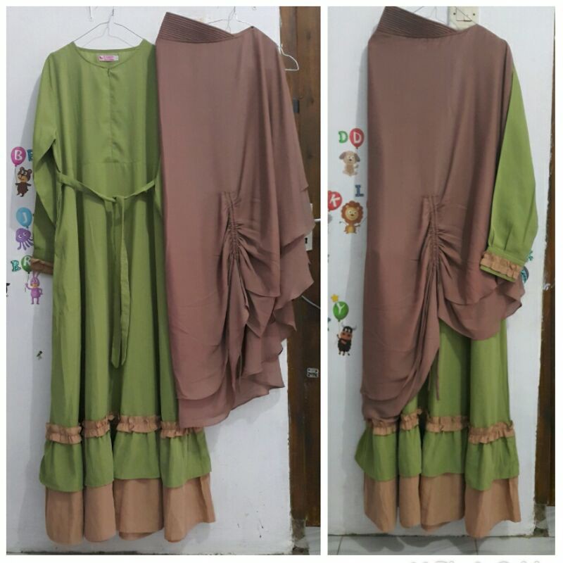 set gamis/dress wolfis premium khimar ceruty syari original branded preloved/pl/second/bekas