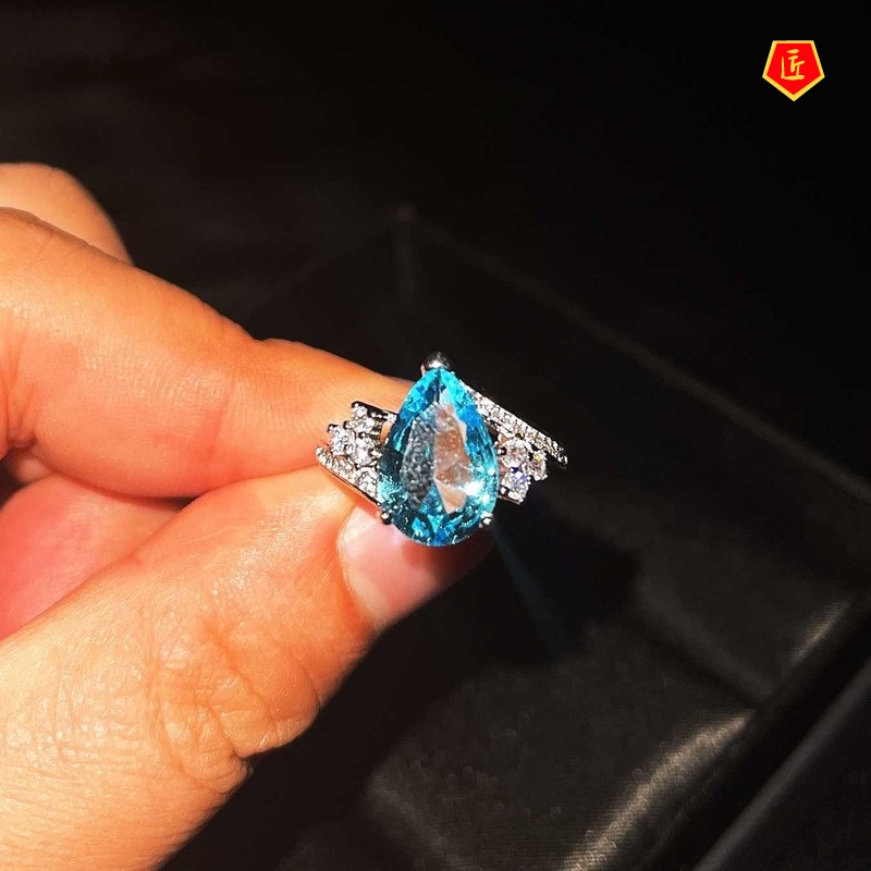 [Ready Stock]Luxury Fashion Natural Topaz Colored Gems Open Ring