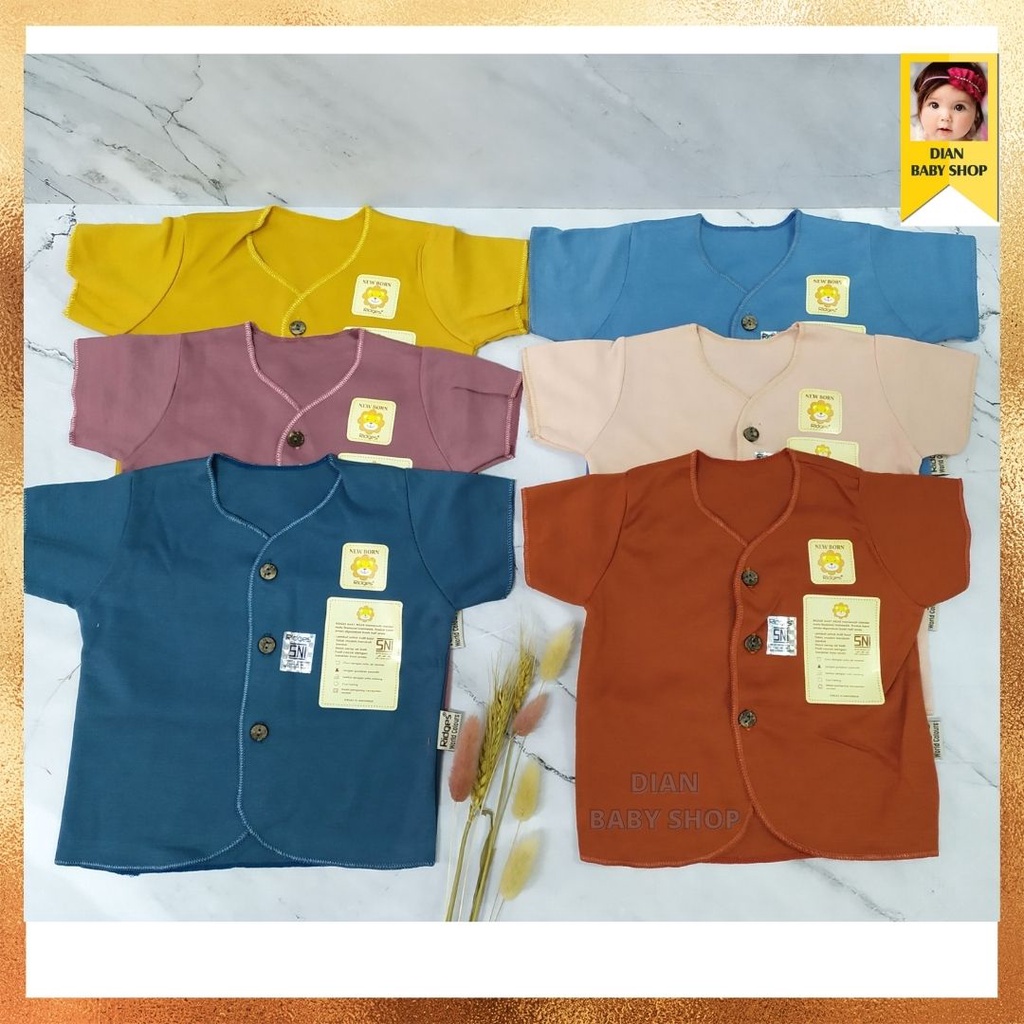(( 6Pcs )) Atasan RIDGES_WORLD COLOURS | Baju Bayi NewBorn Warna Polos | Kancing Tengah | Kancing Depan | SNI .-1