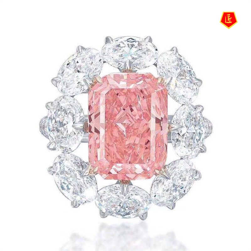 [Ready Stock]Luxury Two-Tone Square Pink Diamond Ring