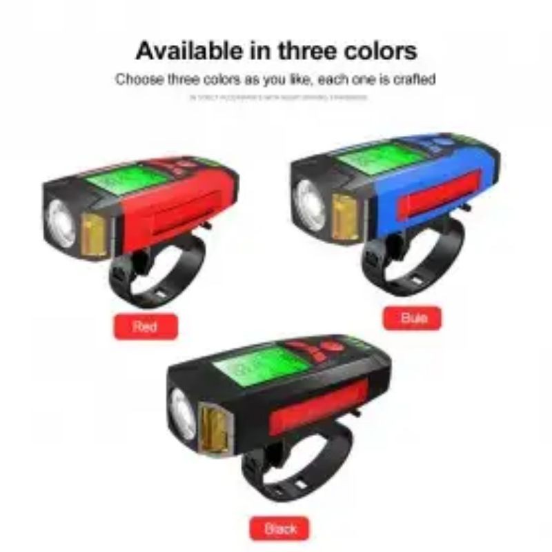 Lampu Sepeda + Klakson + Speedometer 4 in 1Rechargeable 1200mAh - AS0808 - Black