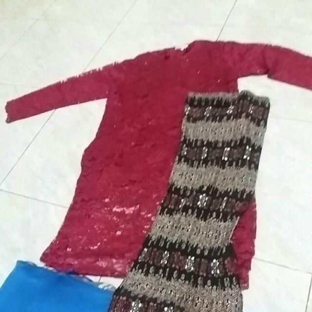 Realpict Stelan Kurung Semi Gamis Naya Bahan Brukat Gliter Rok Plisket Katun Batik Silk