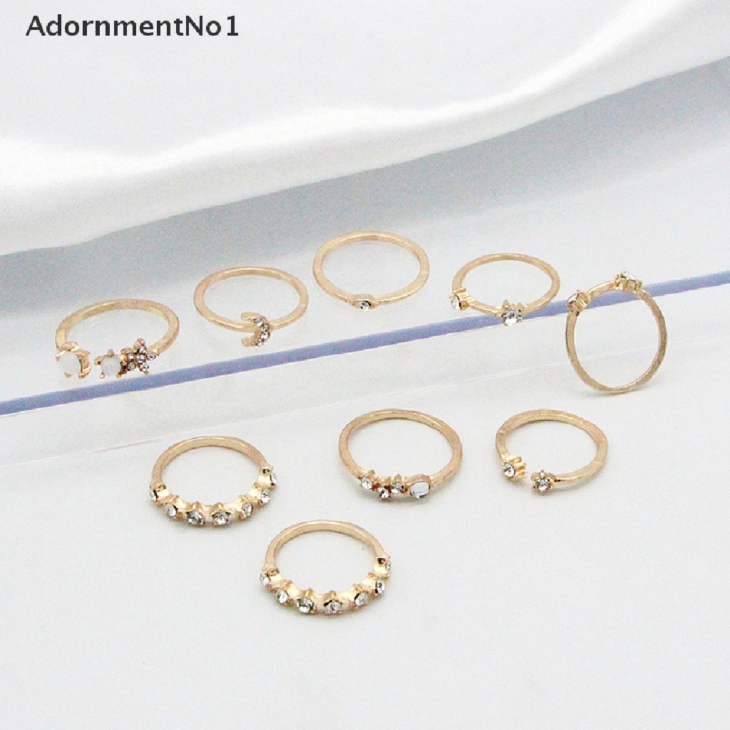 (AdornmentNo1) 9pcs / set Cincin Gaya Bohemian Bentuk Bulan / Bintang Untuk Wanita