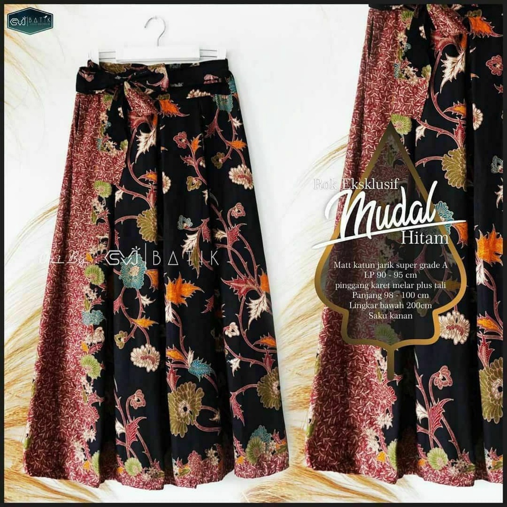 ROK BATIK ORI EXLUSIVE / ROK PAYUNG BATIK / ROK BATIK UNGGUL JAYA / BAWAHAN BATIK WANITA MODERN-Mudal Hitam