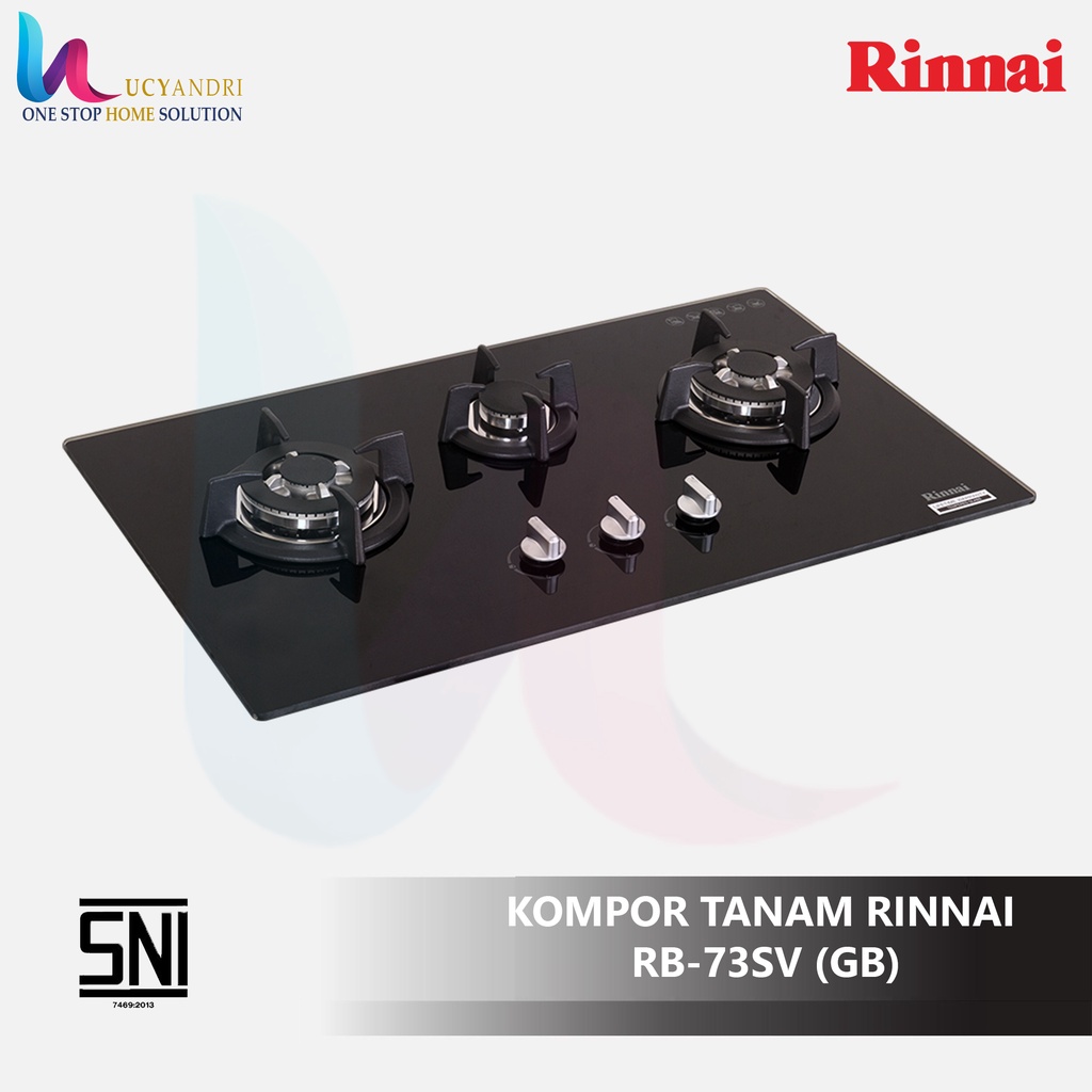 Kompor gas tanam 3 Tungku Rinnai RB 73SV GB (Schott Glass) Rinai ORI