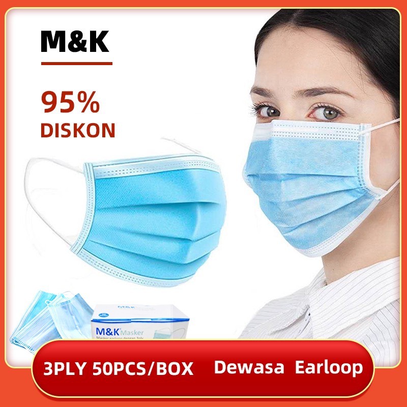 MASKER DISPOSABLE PROTECTIVE - 3PLY - M&K - 1KOLI - 60BOX