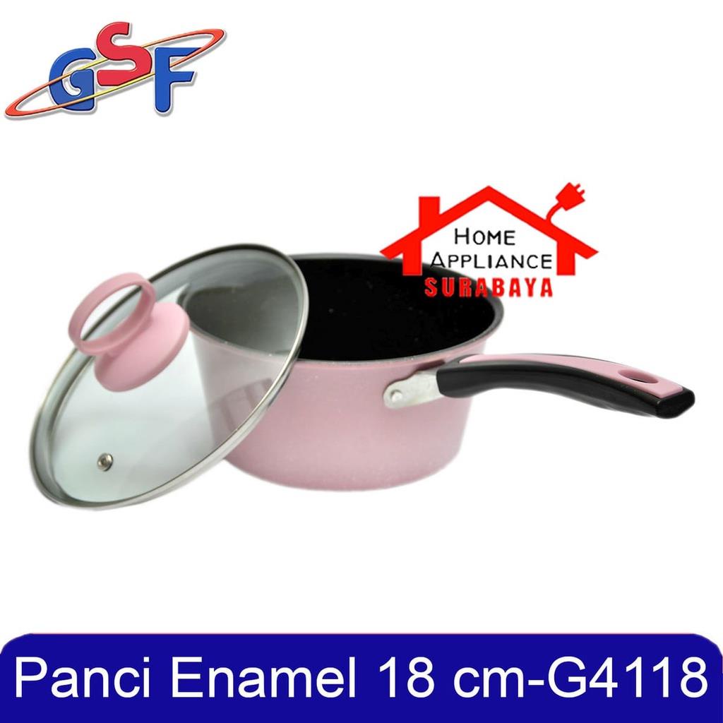 Panci Mie Saus Susu 18CM Warna - Sauce Milk Pan Enamel 18 CM Anti Lengket + Tutup Kaca GSF G 4118