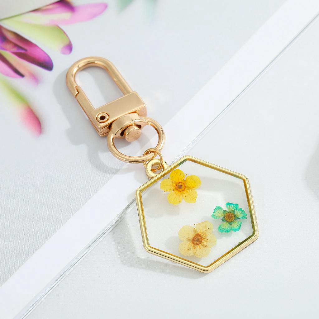 Bunga Kuning Bulat Bunga Kering Gantungan Kunci Natural Flower Dropping Oil Daisy Keyring Liontin Hadiah Untuk Perempuan