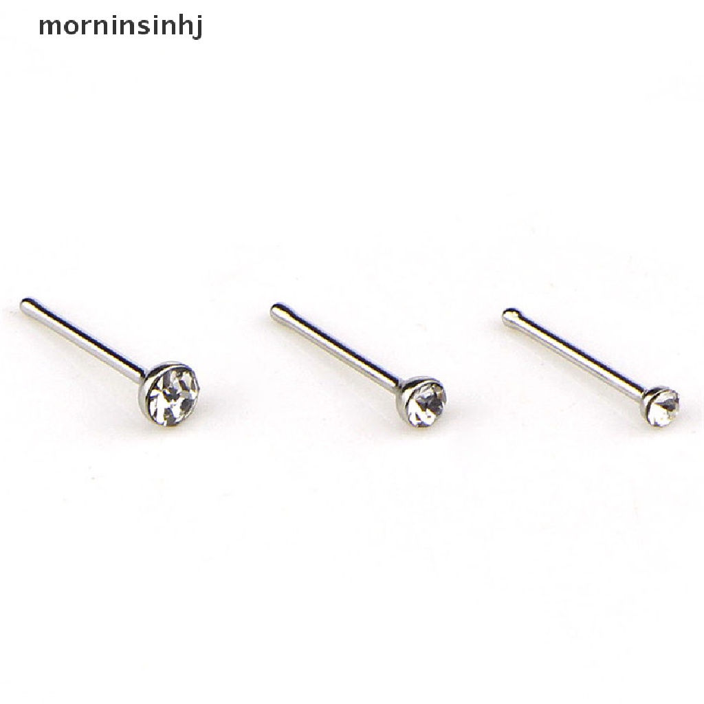 Mornin 60pcs / Set Cincin Tindik Hidung / Tubuh Bahan Stainless Steel Hias Berlian Imitasi Untuk Wanita