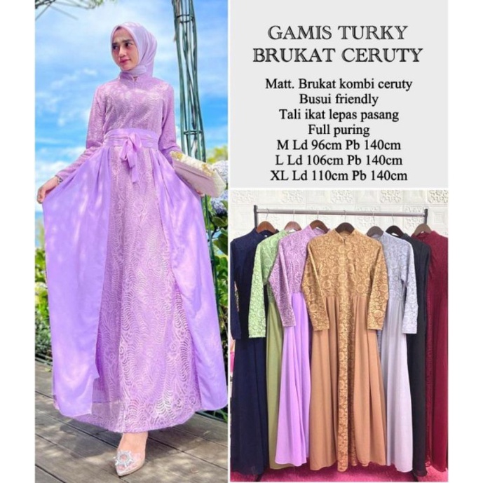 Gamis Terlaris Brukat Kombinasi Ceruty Babydoll Dress Premium Seragaman Pesta Pernikahan Set Kebaya 