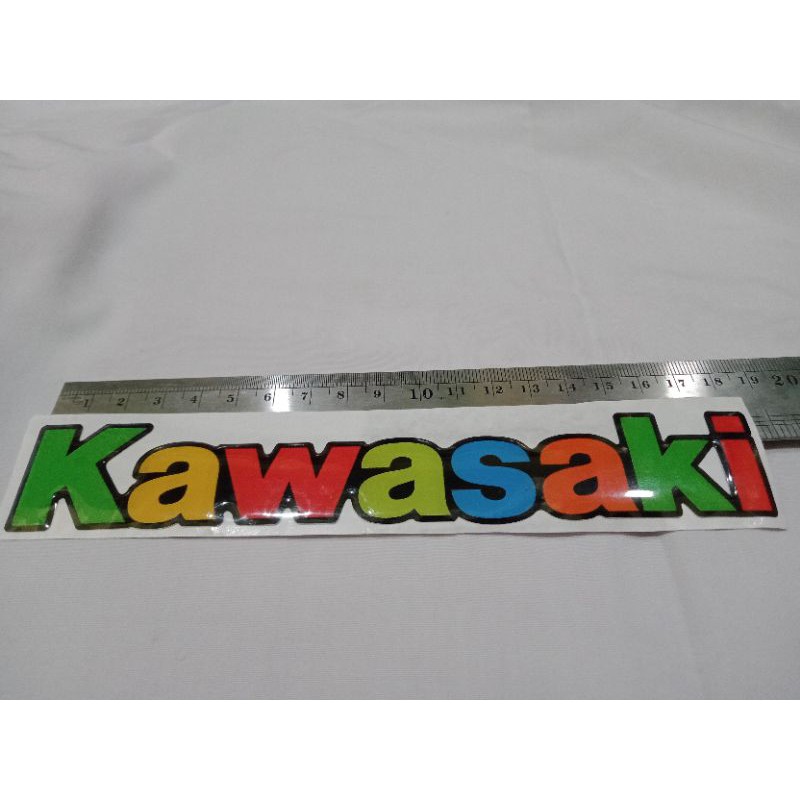 Stiker Emblem Timbul Logo Tulisan Kawasaki Pelangi