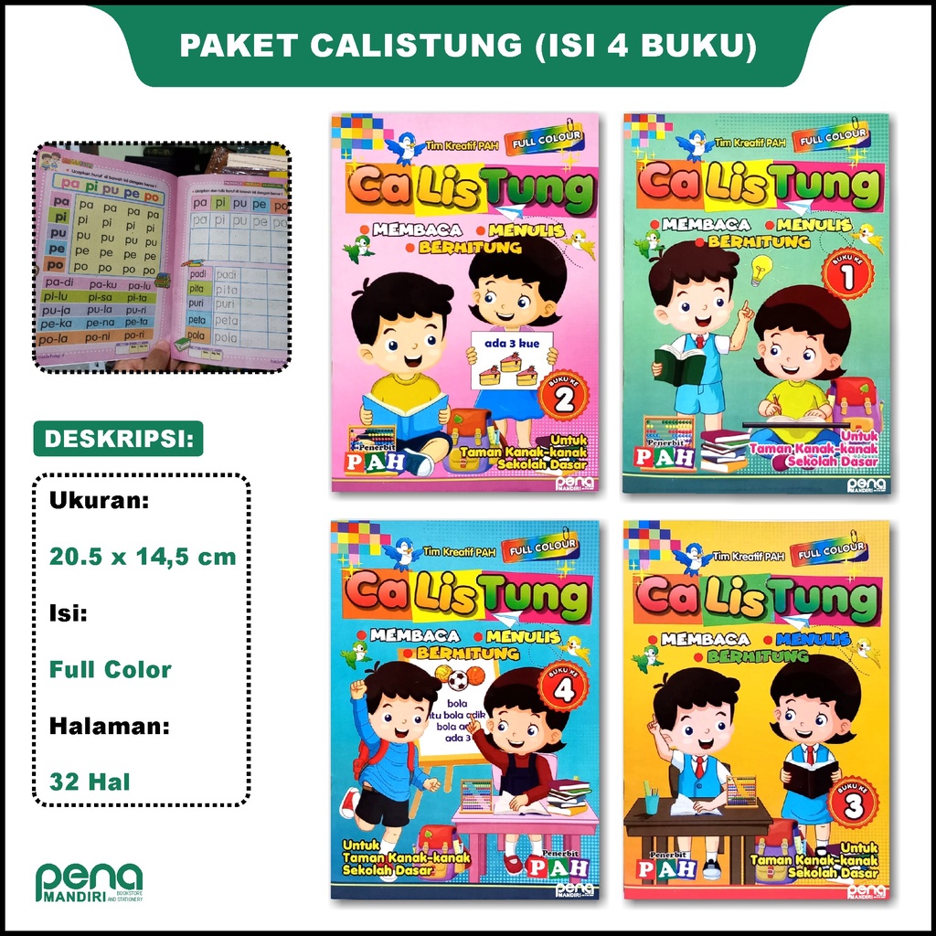 Buku Calistung Paket 4 Buku Jilid 1 2 3 4 PAH (ISI 4 BUKU)