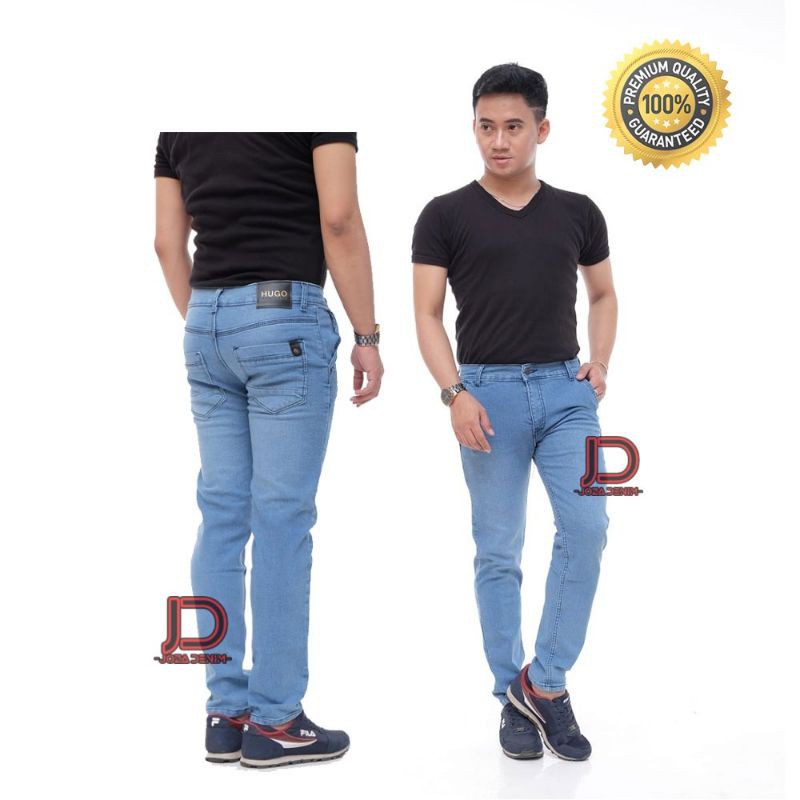 Celana jeans jumbo panjang pria slim fit hitam pensil standar big size 27-44