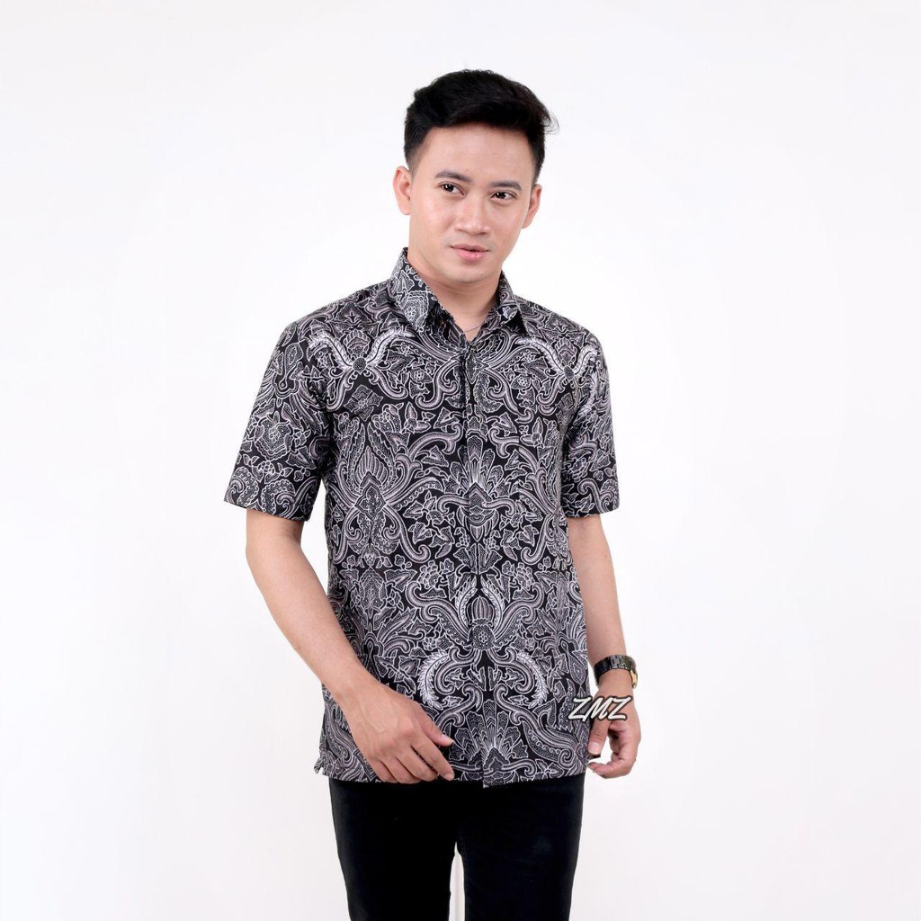 022 Zahira Batik HRB026 Kenongo Hem Kemeja Batik Pria Lengan Pendek  Katun Primis Halus M L XL-HEM-CERBON SILVER