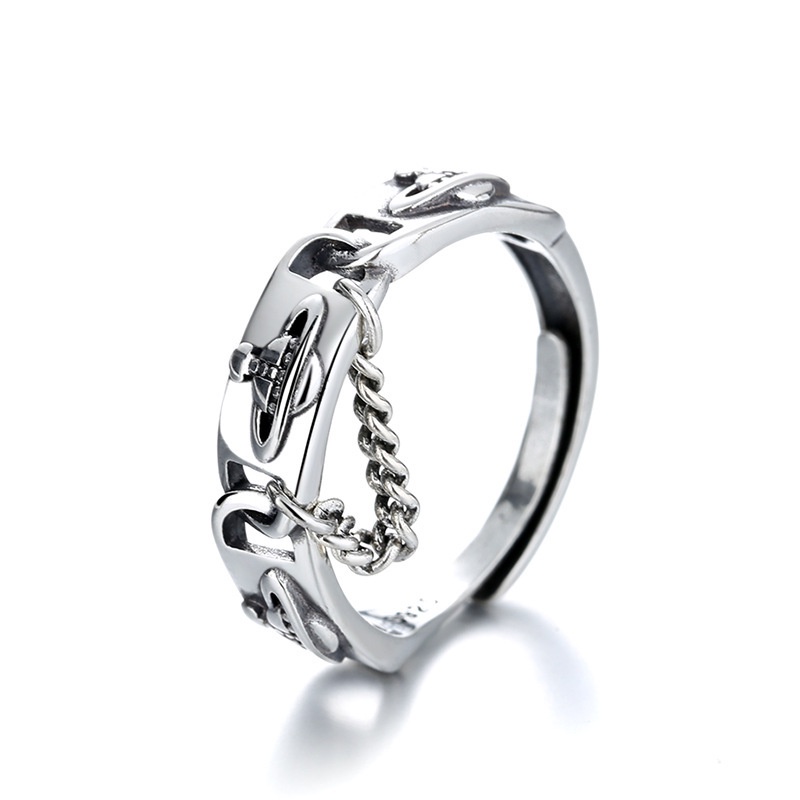 Cincin Terbuka Adjustable Model Geometri Saturnus Angka Romawi Bahan Alloy Untuk Wanita