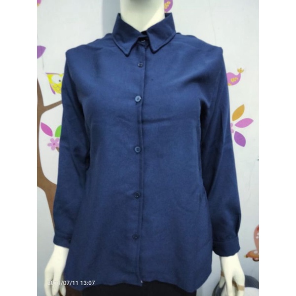 Kemeja wanita Casual Jumbo Lengan Panjang Polos Putih Basic Kerja Aurel Giovani-5