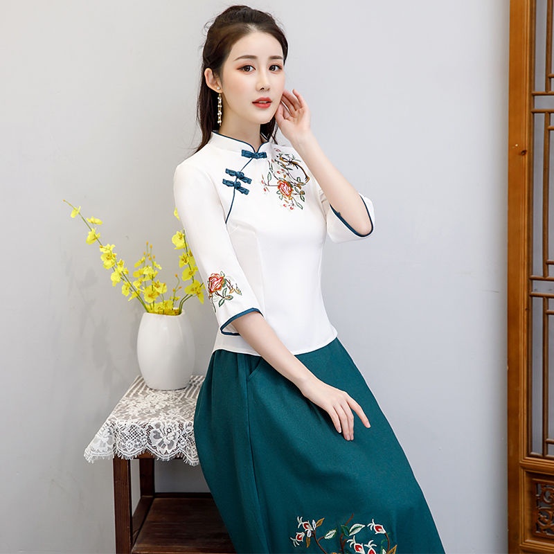 Hanfu women's Chinese style women's clothes 2020 new summer cheongsam two-piece set of girls' Tang c