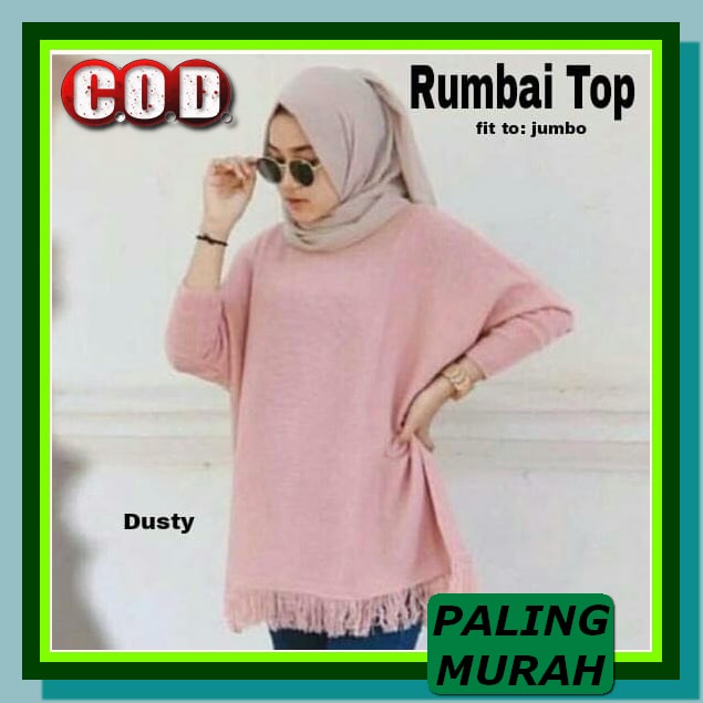 Top Baju Atasan Blouse Cewek Kekinian Murah Wanita Blouse List Vi FF957 [Rumbai Top Dusty Ro] Blou