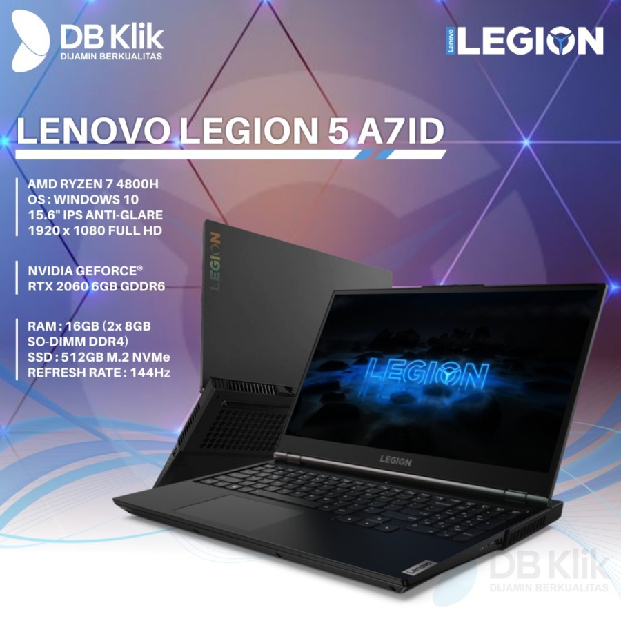 Notebook Lenovo Legion 5 A7ID |  Ryzen 7 4800H 16G 512G RTX2060 W10 15.6"