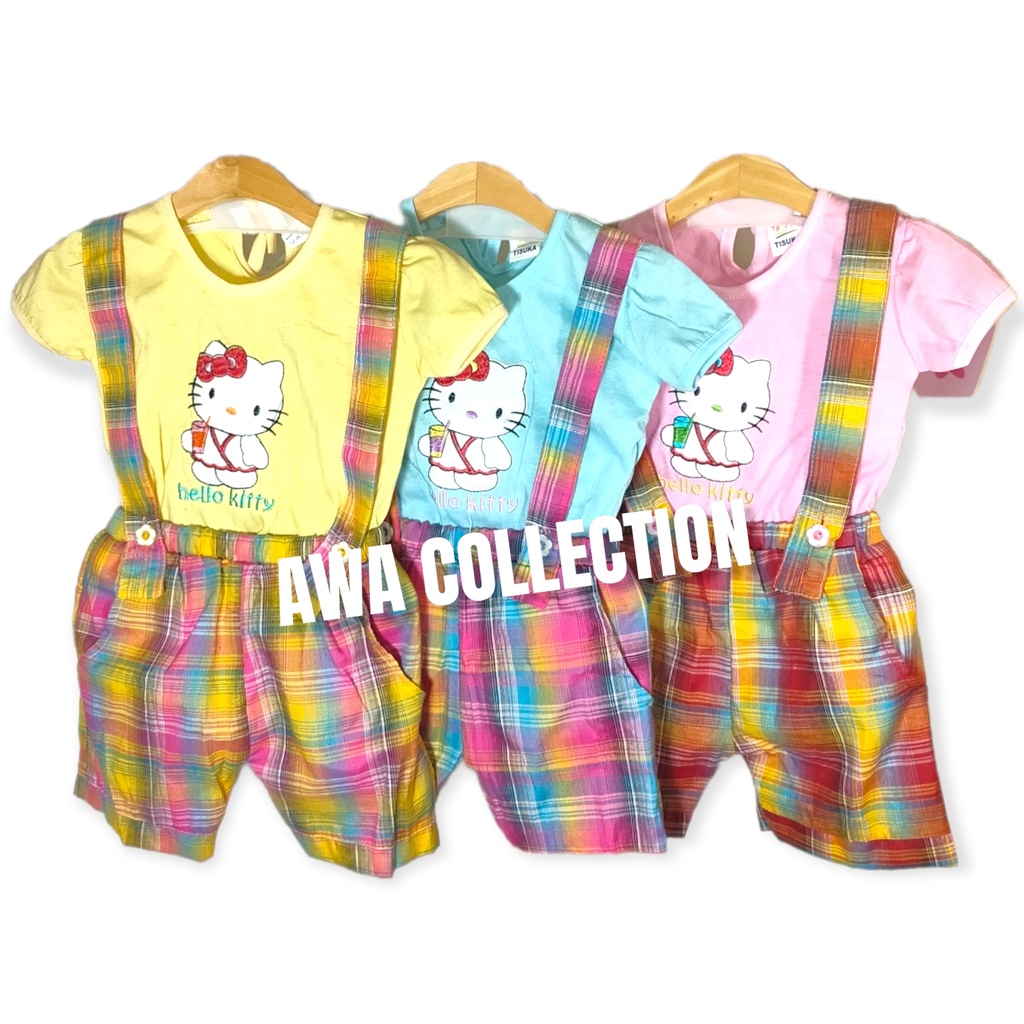 Baju kodok celana kotak-kotak anak perempuan umur 3-5 tahun