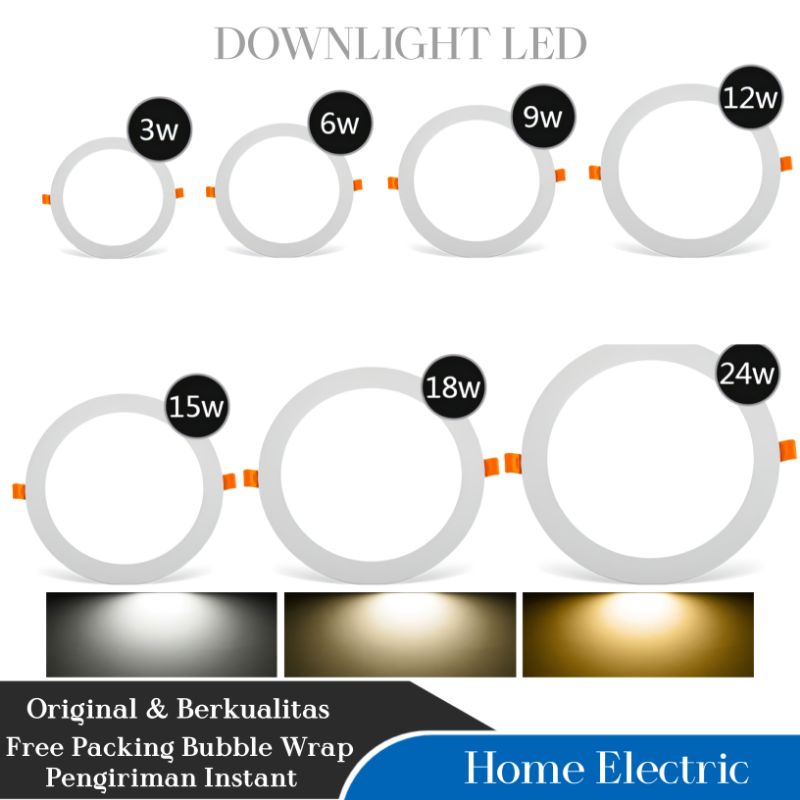 Lampu Downlight LED Panel Lampu Downlight Plafon Bulat Kuning Putih