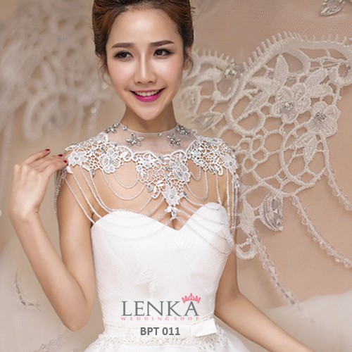 (FAVORITE) AKSESORIS BOLERO PENGANTIN WANITA MUTIARA CRYSTAL LACE PUTIH BPT011