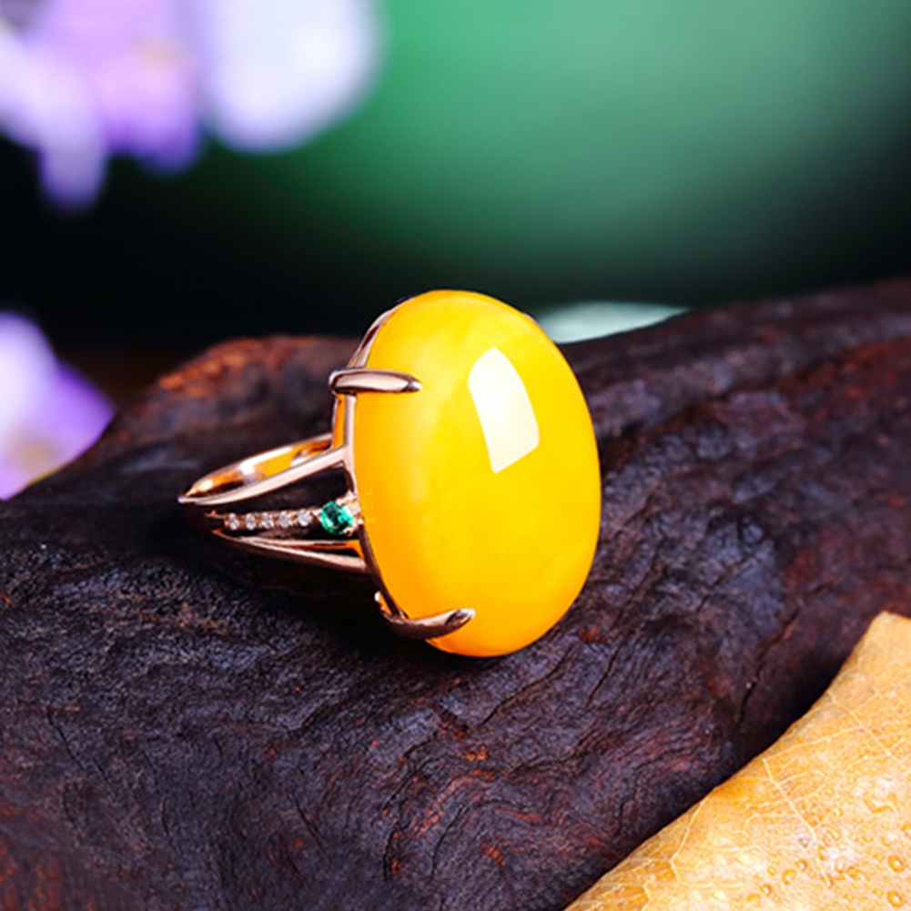 Hu Hu Hu Hu Hu Alat Bantu Pasang Kacamata♡ Cincin Wanita Model Terbuka Hias Batu Amber Imitasi Bentuk Oval Gaya Vintage Untuk Pernikahan / Hadiah