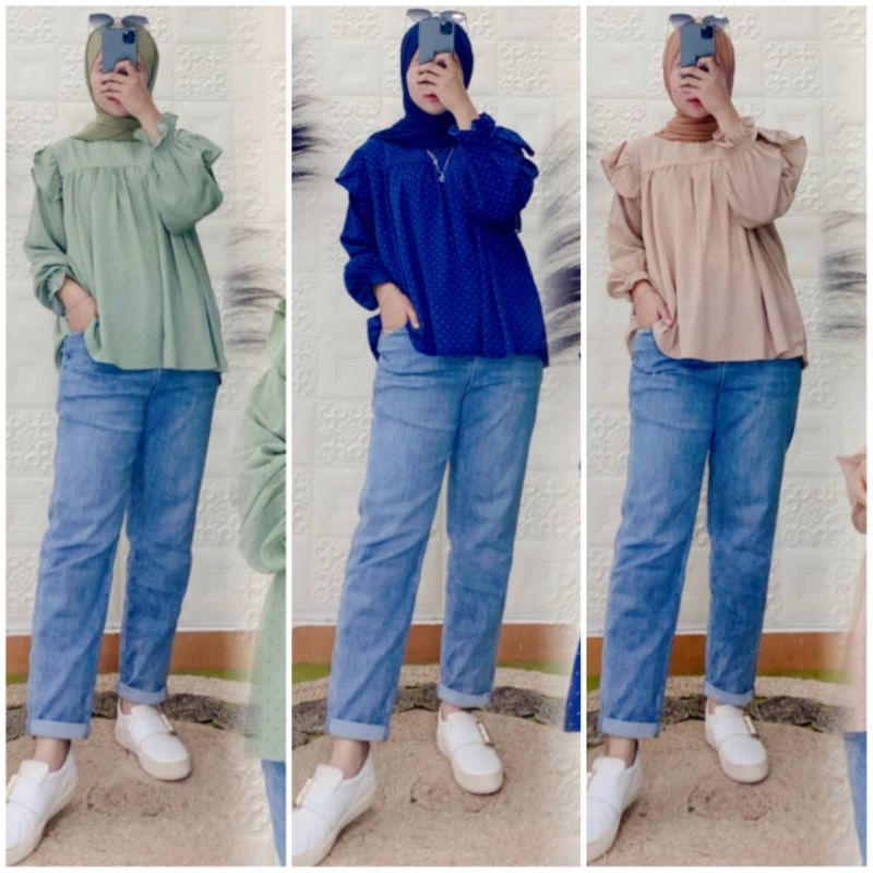 Atasan Wanita Motif Polka by Famys | Tunik Wanita Jumbo | OOTD BEST SELLER| Gamis Pekanbaru