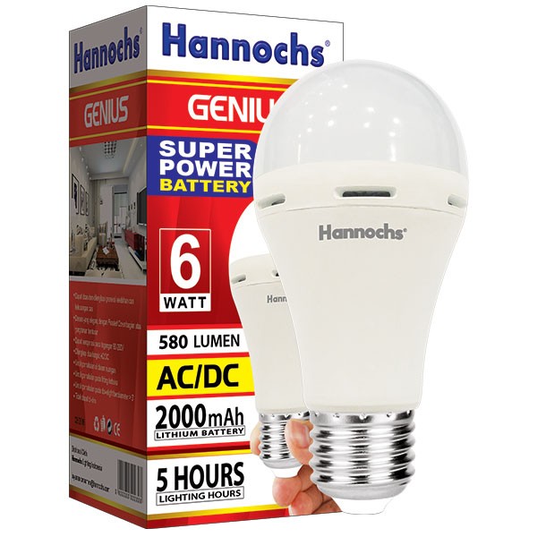 Lampu LED hannochs genius emergency 6w 6 watt ( tetap nyala walau mati lampu )