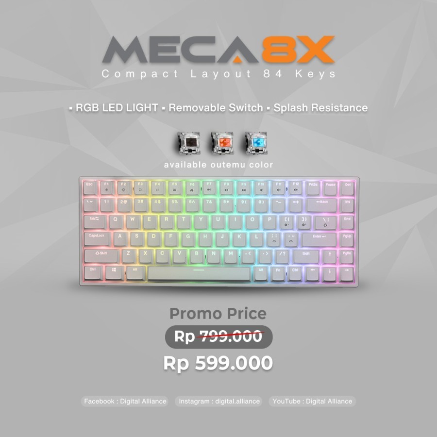 Keyboard Digital Alliance Meca 8X RGB 84Keys Layout - Keyboard Gaming DA MECA 8X