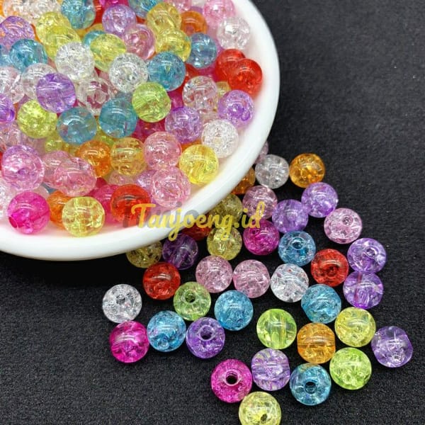 [ 50 Pcs ] Mote Es Retak Manik Manik Ice Bola Kaca Retak Acrylic Bead Crackle Bahan Craft