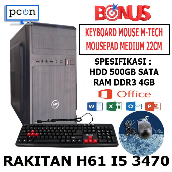 PC RAKITAN WARNET GAMING OFFICE i5 3470 RAM 4GB bonus mousepad 22cm