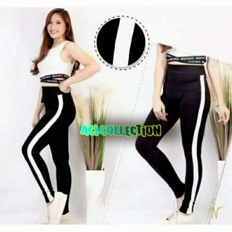 Legging Stripe List putih PREMIUM / Legging List putih 1 Legging Garis Putih / celana Basic Stripe ZR list