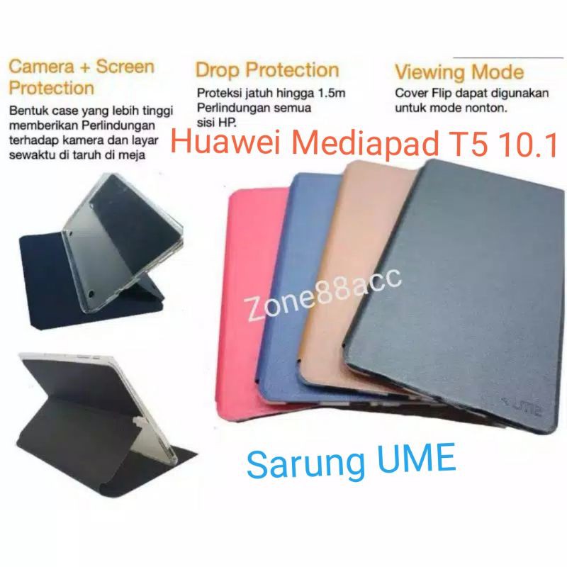 Huawei Mediapad T5 10.1 Softcase Sarung Ume Smart Case Leather Flip Book Folio Cover Casing