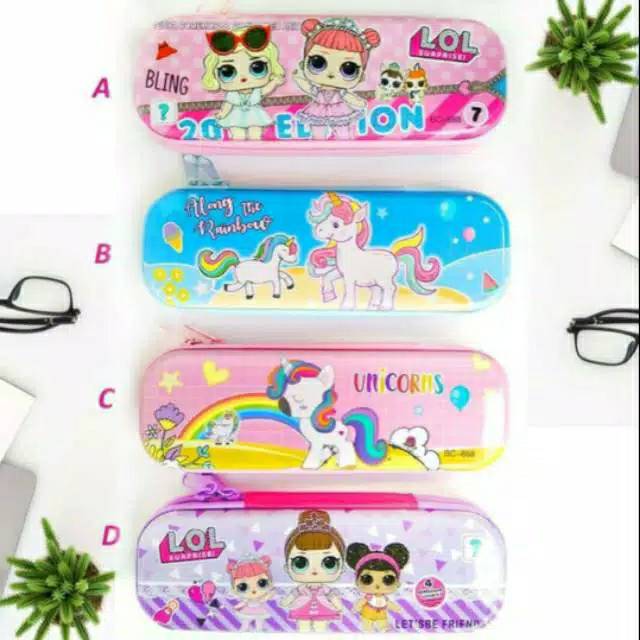 

Tempat Pensil Kaleng Resleting karakter LOL unicorn spiderman frozen kitty avengers tayo
