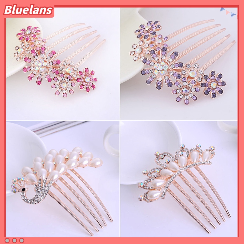 Bluelans Sisir Rambut Berlian Imitasi Model Gigi Lima Untuk Aksesoris Styling