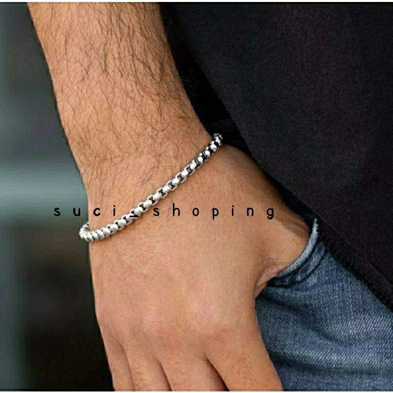 gelang rolo titanium silver termurah pria dan wanita