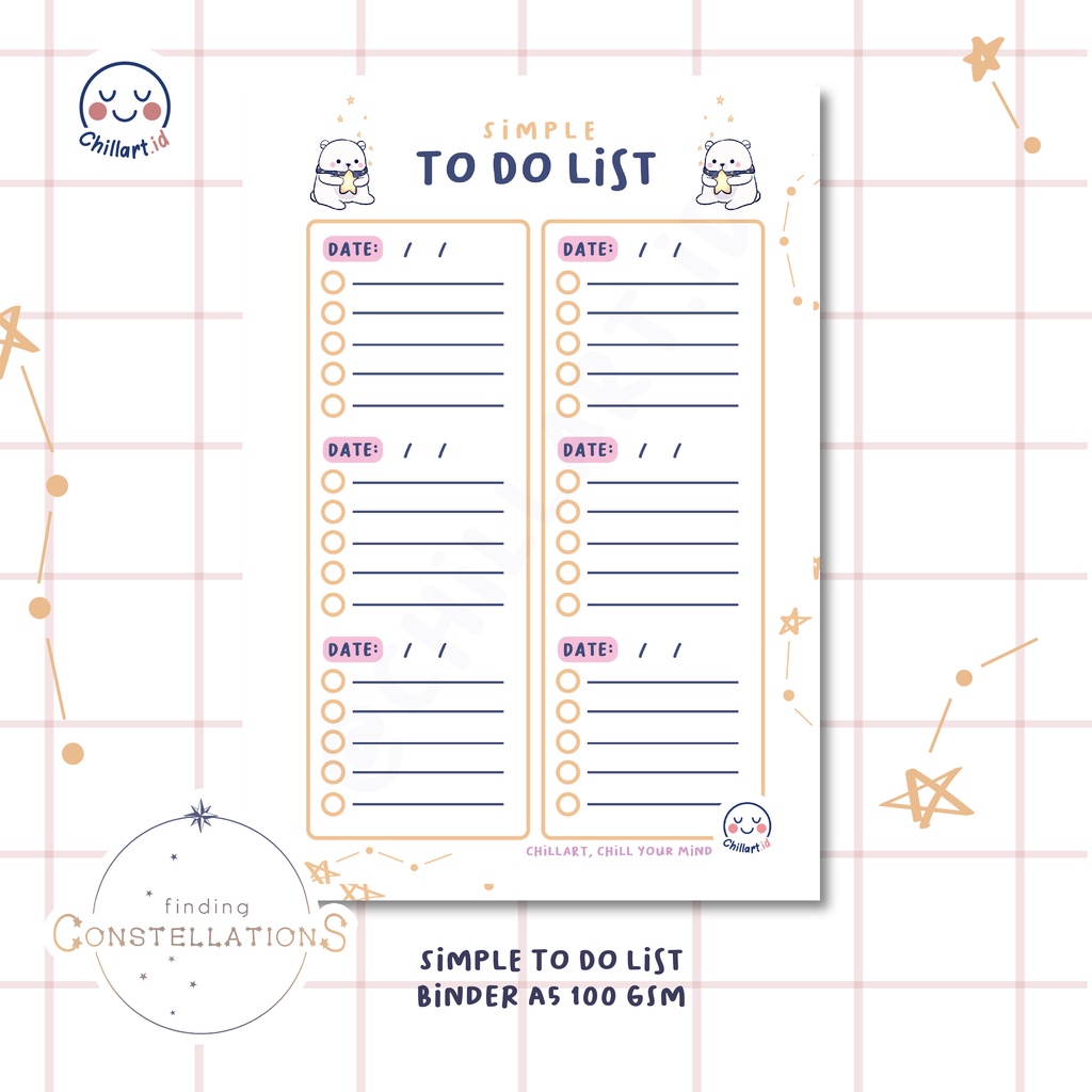 

[chillart.id] Simple To Do List Journal Loose Leaf Binder A5 20 ring | B5 26 ring, TEBAL 100 gsm [FREE GIFTS]