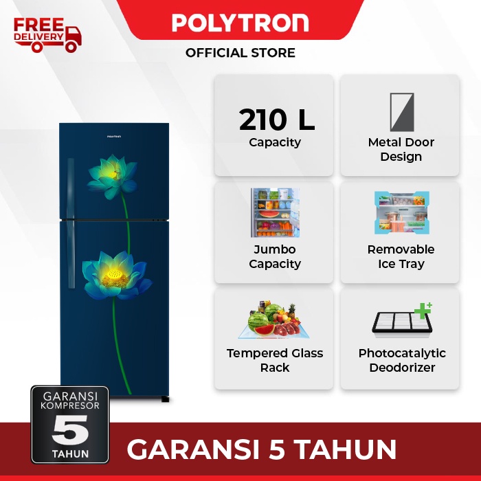 POLYTRON Kulkas 2 Pintu Beauty Steel 210 liter PRB 217LB