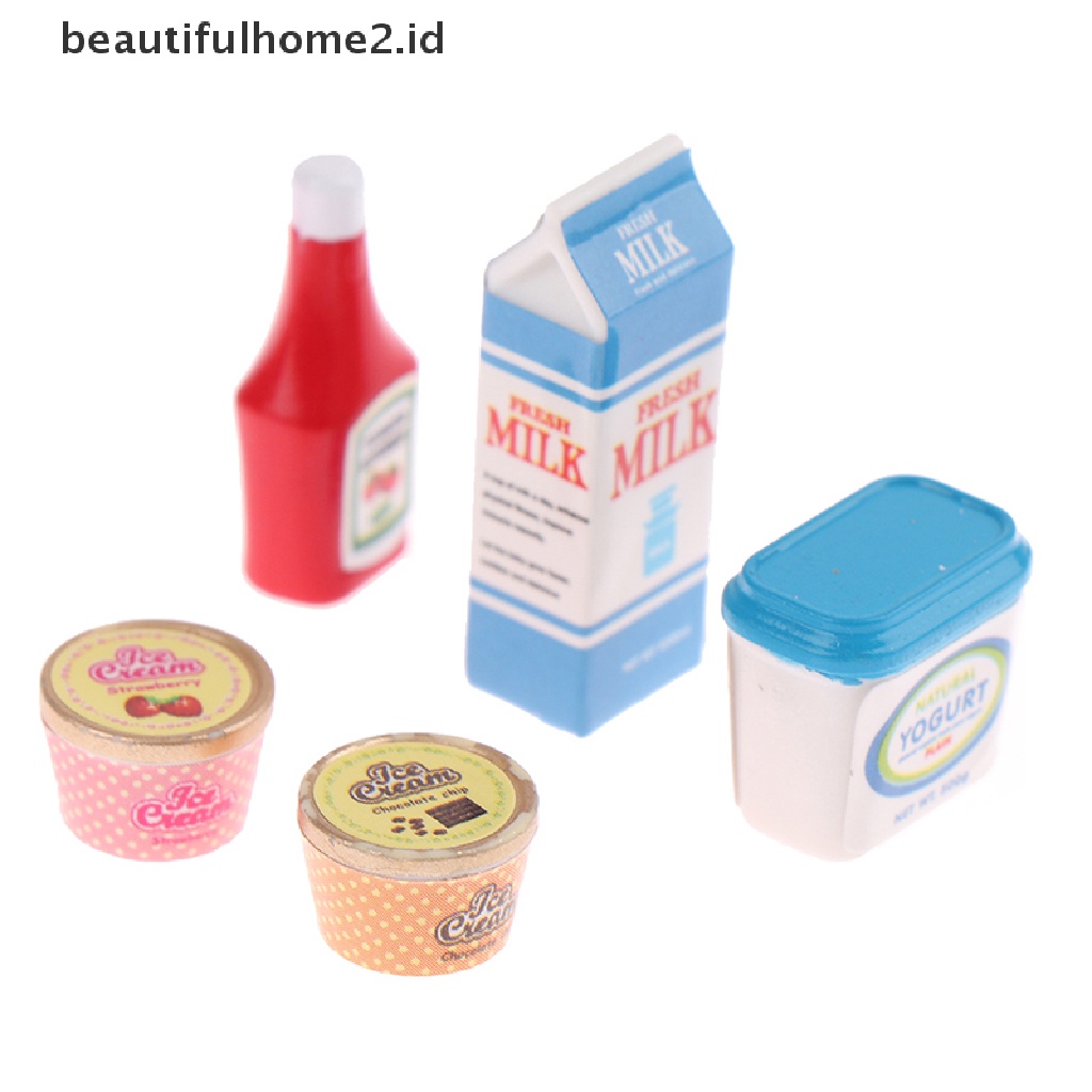 (Beautifulhome2.Id) 5pcs / Set Mainan Miniatur Saus Tomat / Es / Yogurt Untuk Aksesoris Rumah Boneka