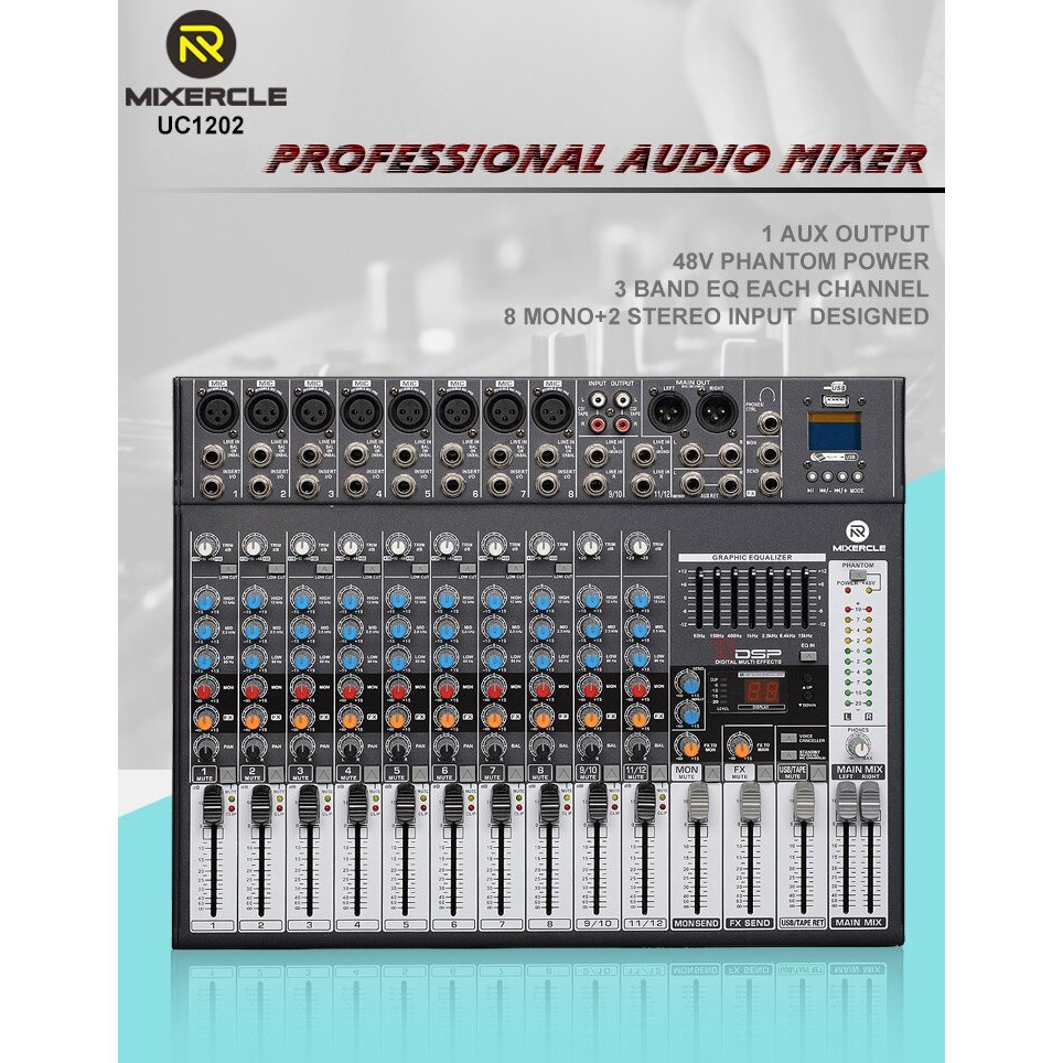 Professional Live Audio Mixer DSP Karaoke DJ 8 Channel - EMI20FX - Black / Mixer Audio Podcast / DJ
