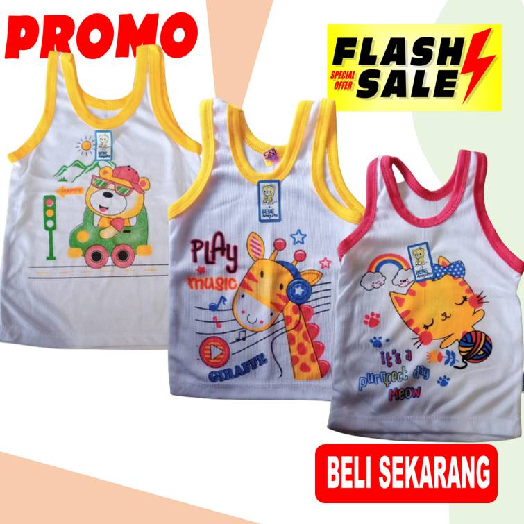 6 Pcs Bebe Amiguito  Kaos singlet anak laki laki dan perempuan balita  (Ukuran S M L XL XXL) 1-8 thn