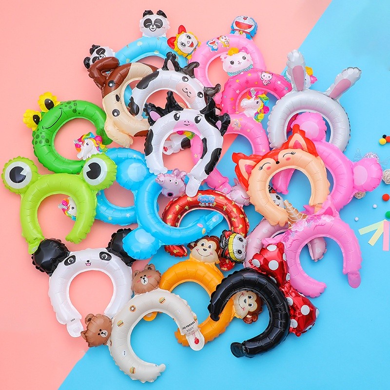 Balon foil bando anak motif hewan / animal headband / souvenir ultah