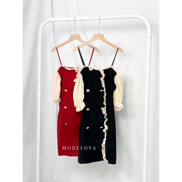 MDLV ~ 0987# Sheryn Double Breasted Dress Premium Mini Dress Korea Sabrina Fashion import