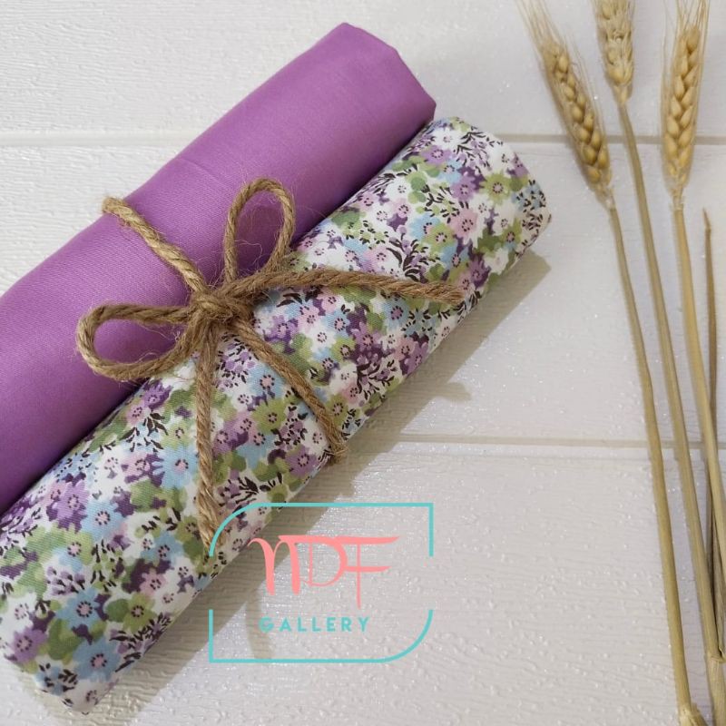 KAIN KATUN JEPANG MOTIF BUNGA ORID-2 Lembar - 50x50 cm - Motif Ungu